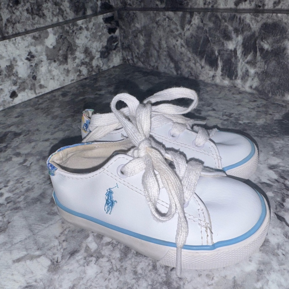 Polo by Ralph Lauren Kids White and Blue Sneakers leather